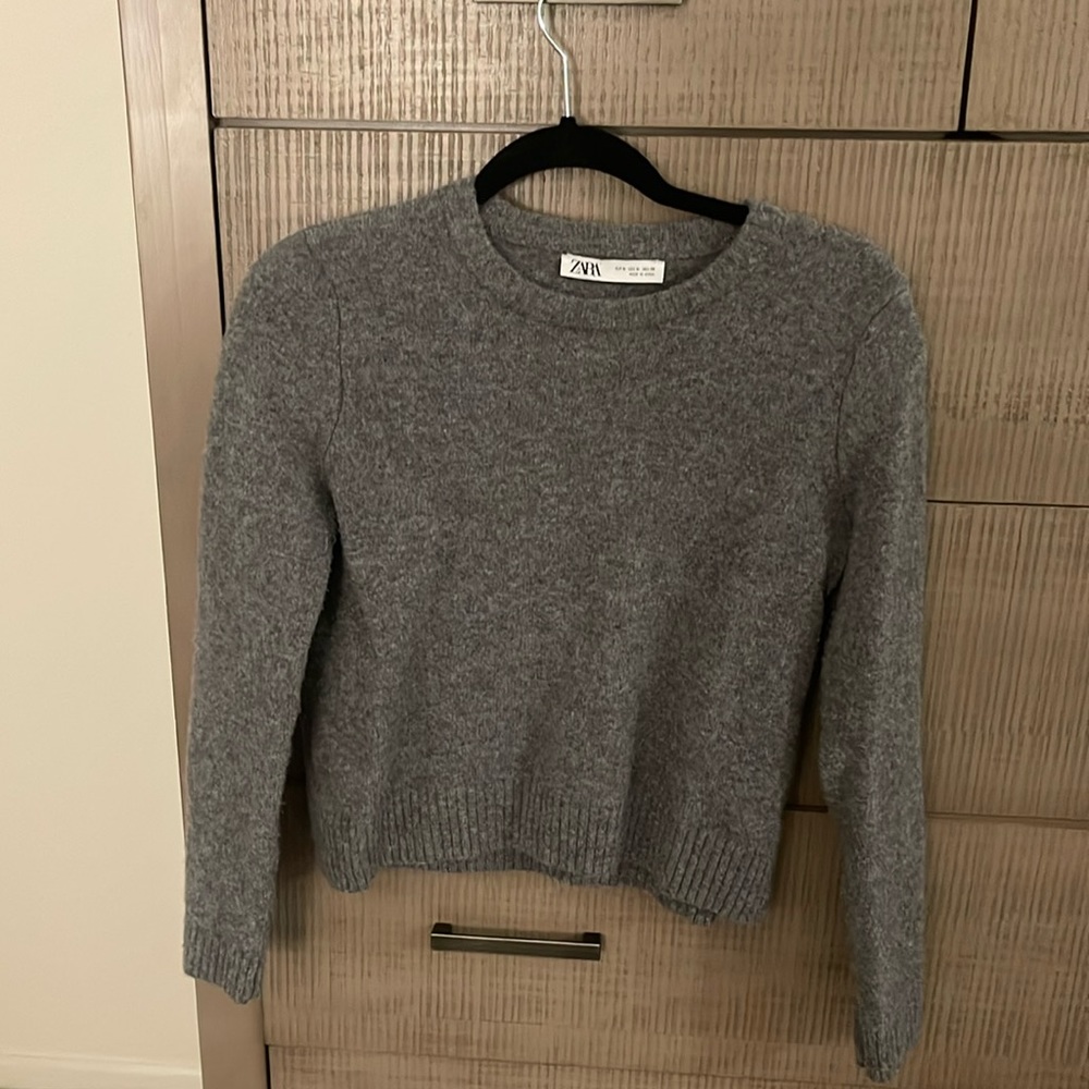 Zara Basic 100% Wool Sweater, Mid-Gray - image 2